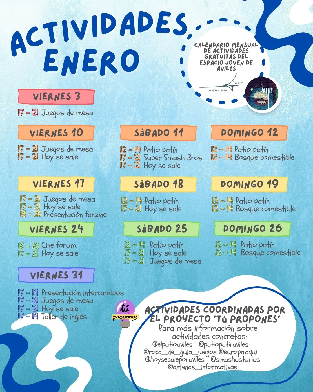 Calendario de Actividades de Enero